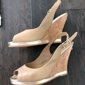 Lilly Pulitzer tan/gold wedge sandals - size 8